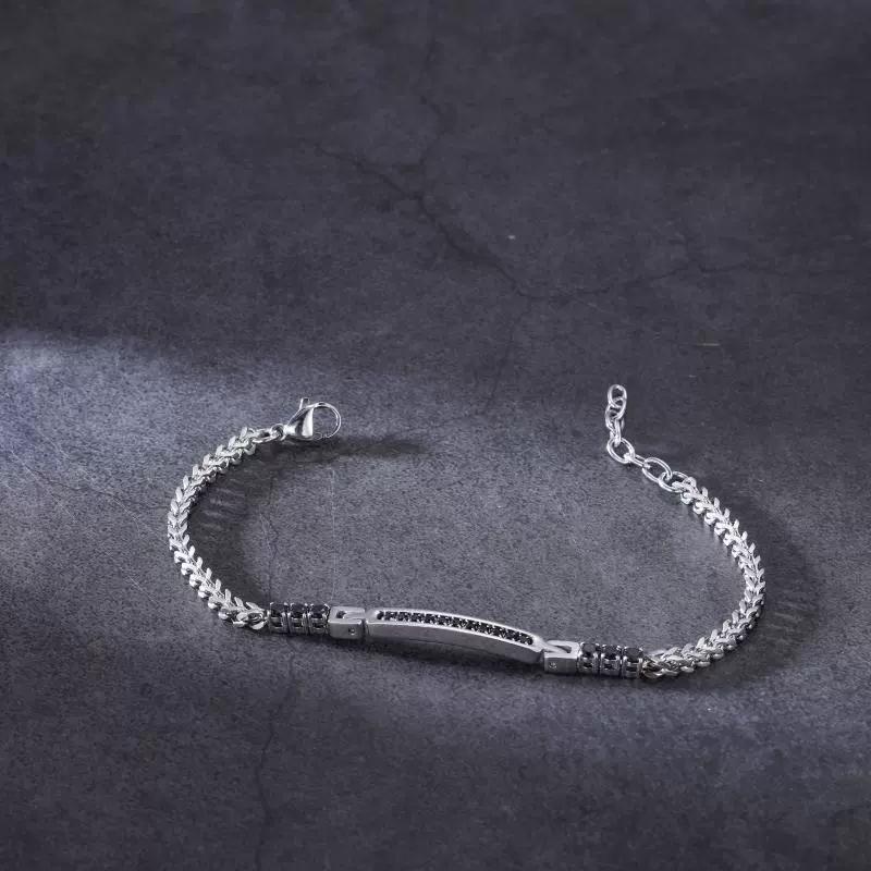 Custom Stainless Steel Fashion Bracelet Polished Black Zircon Inlaid Hip Hop Trendy Mens Street Wear Accessory