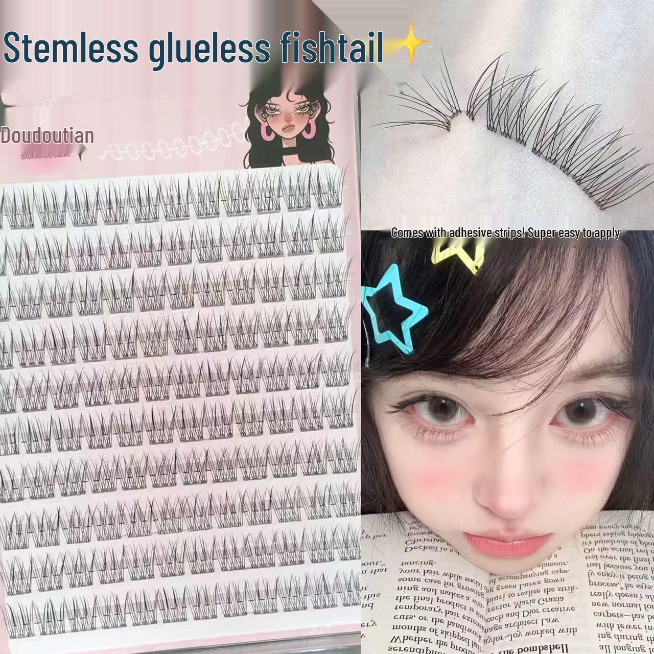 

Doudou Sweet Glue-Free Clear Fishtail Self-Adhesive False Eyelashes for Beginners
