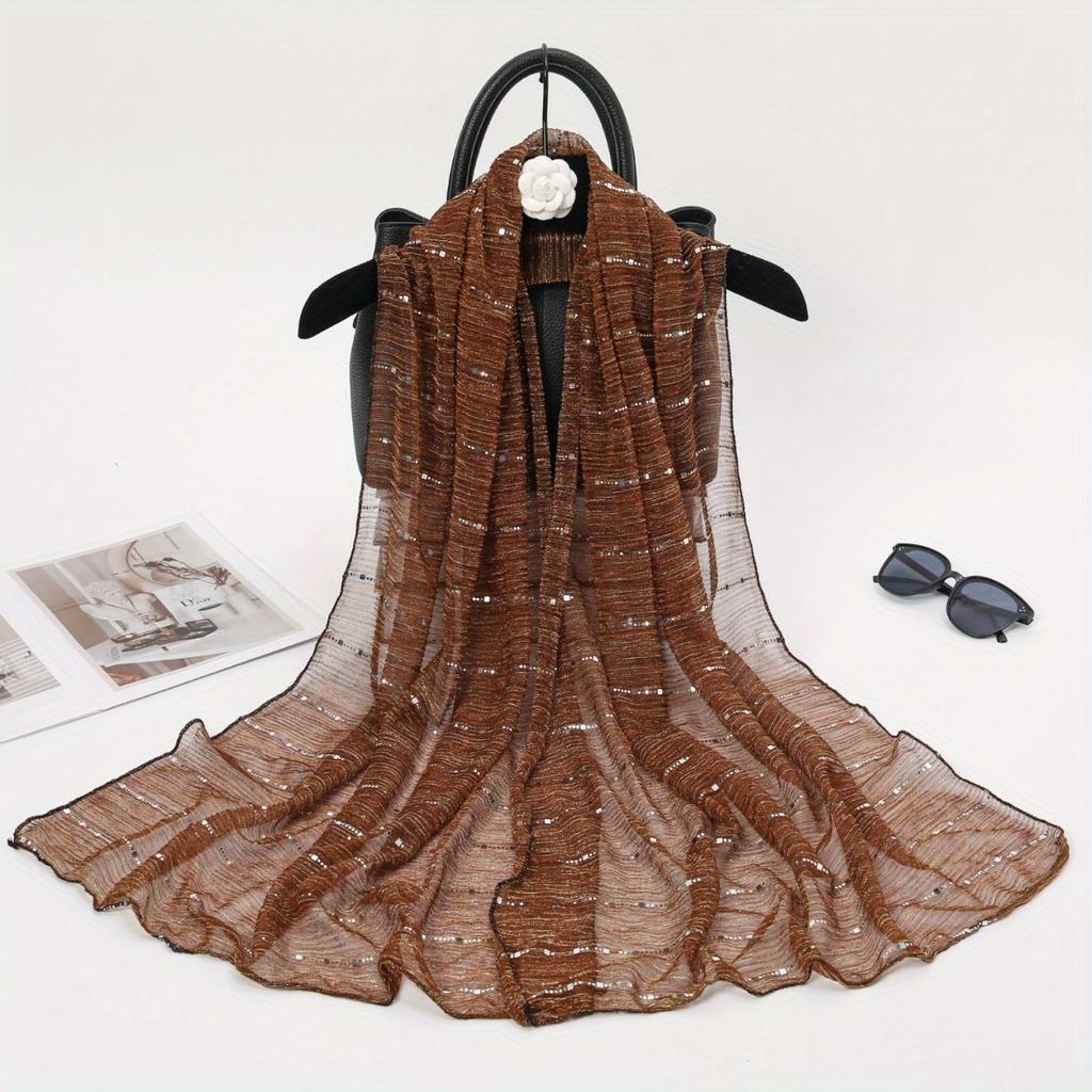 1 Stück Frühling und Herbst Damen Hoch elastische Paillettenketten Schal, Dochtsilk Langes Tuch, Indisches Tuch, Schiebesilktuch