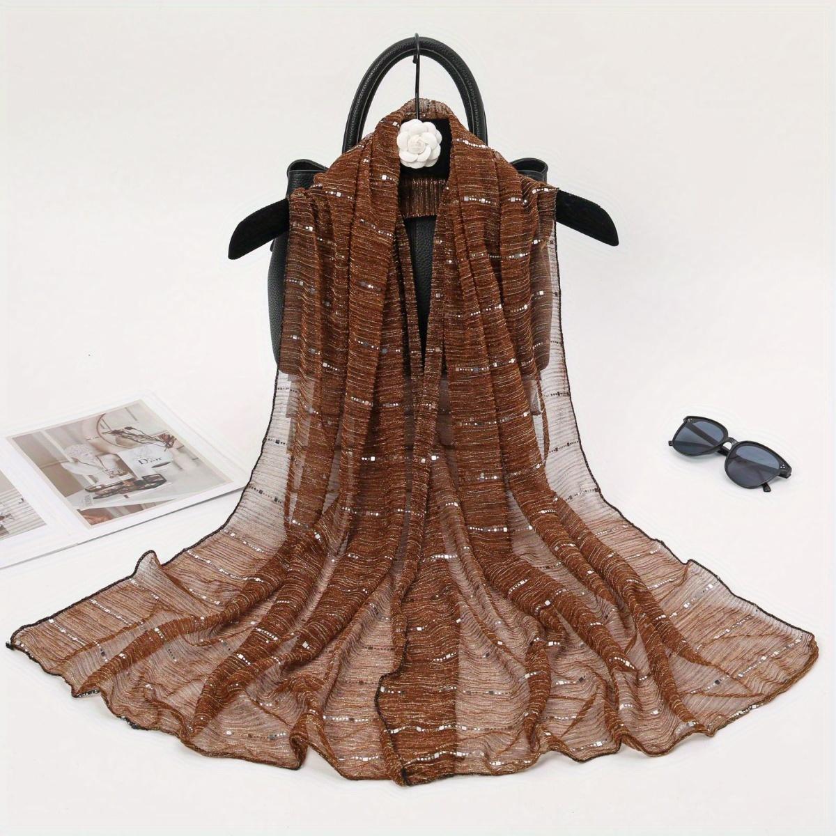 

1Pcs Spring And Autumn Women S High Elasticity Sequin Chain Scarf, Wick Silk Long Scarf, Indian Scarf, Slide Silk Scarf