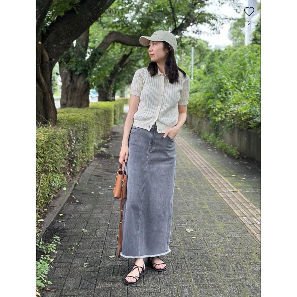 Plaste Denim Narrow Skirt Gray M