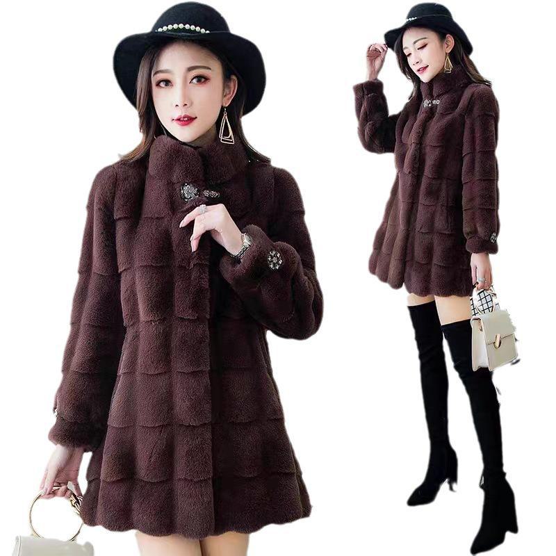 Danish mink faux fur coat for women in Korean slim fit style, perfect for autumn and winter.