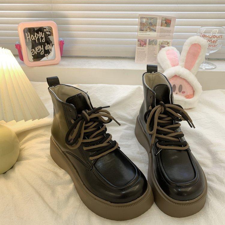 

Boots women s short barrel 2024 autumn and winter new ins trendy British style round head short boots Martin boots short leather boots women 35 чёрный