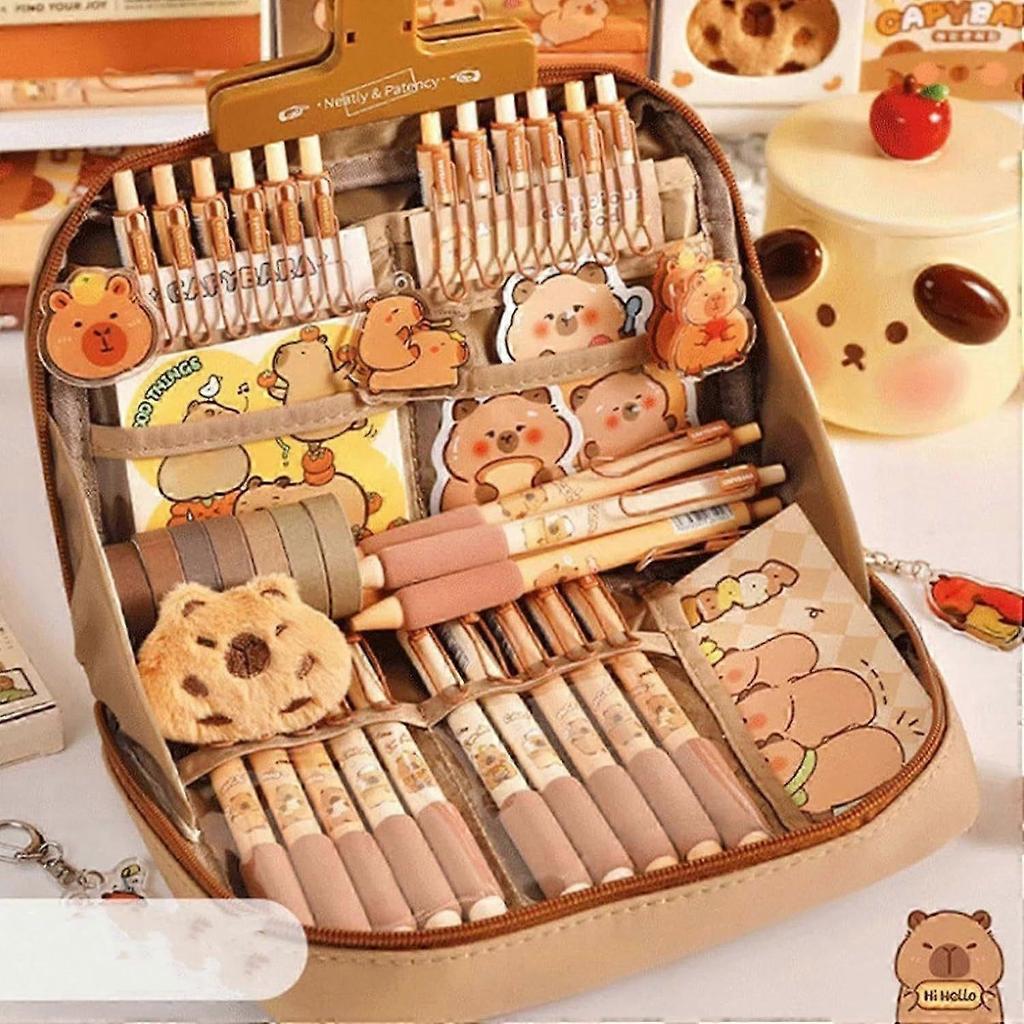 Capybara Stationery Set | Capybara Pencil Case | Wide Opening Pencil Organizer for Students Less