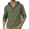 T-shirt casual Henley da uomo a maniche lunghe con cappuccio, vestibilità larga, in lino, per primavera/autunno, con tasche oversize