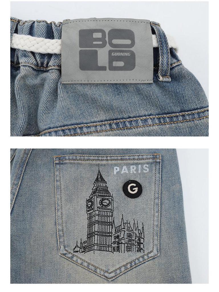 Chłopięce dżinsy na wiosnę i jesień 2025, fajny streetwearowy krój z prostymi nogawkami