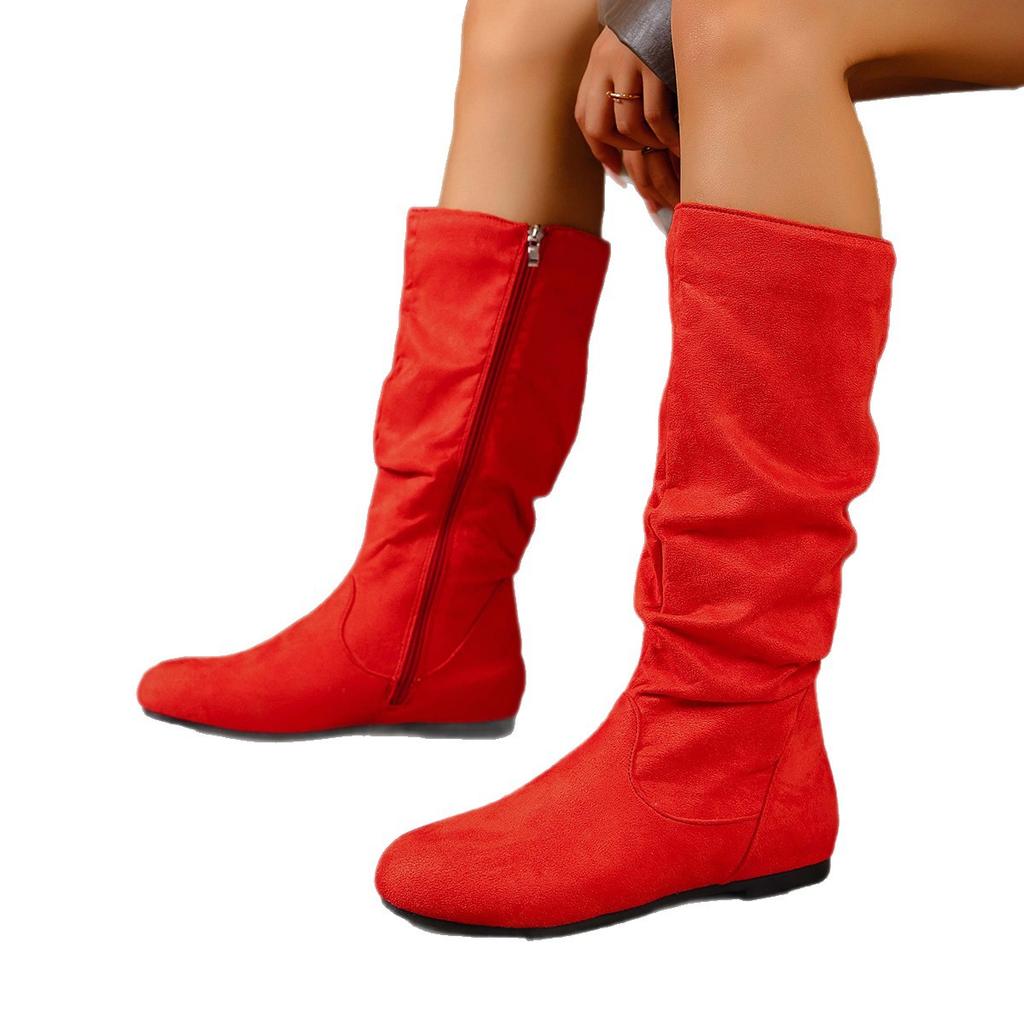 Große hohe Röhrenstiefel zum Stapeln für Damen, Herbst- und Winter-Mode-Stiefel mit niedrigem Absatz für Damen im europäischen und amerikanischen Stil