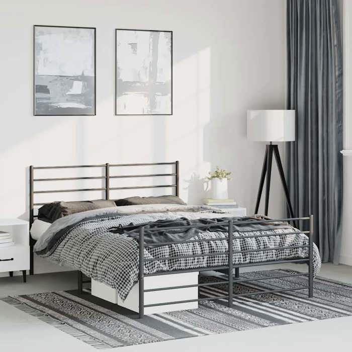 VidaXL Cadre de lit métal avec tête de lit-pied de lit noir 150x200 cm 352339