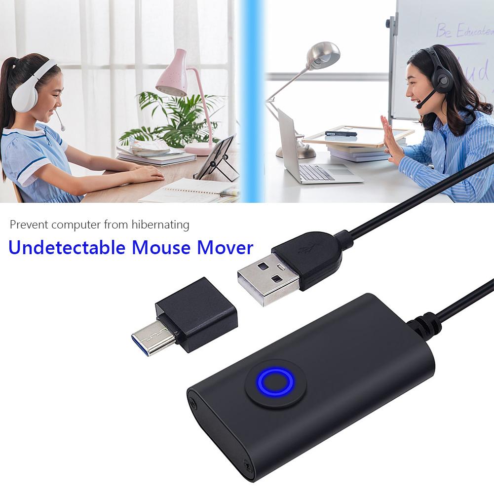 2 In 1 USB Type-C Mouse Jiggler with ON/OFF Switch Virtual Mouse Mover Drive Free Mouse Movement Simulator Keeps Computer Awake