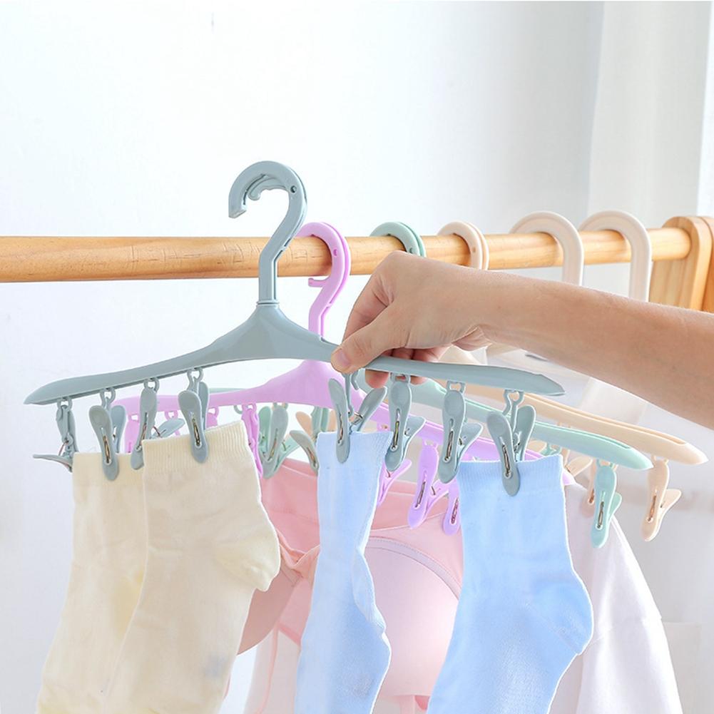 Multifunctional Plastic Hangers Underwear Socks Bra Hook Dryer Shelf 8 Clips