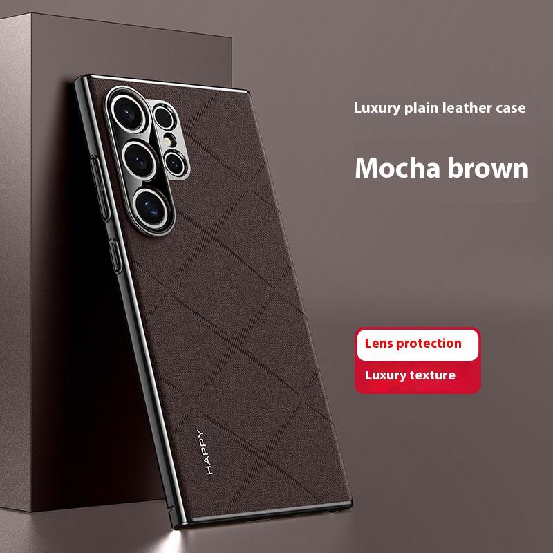 Luxury Plating Genuine Leather Phone Case for Samsung Galaxy S24 Ultra S24 Plus Metal Camera Lens Ultrathin Protection Cover