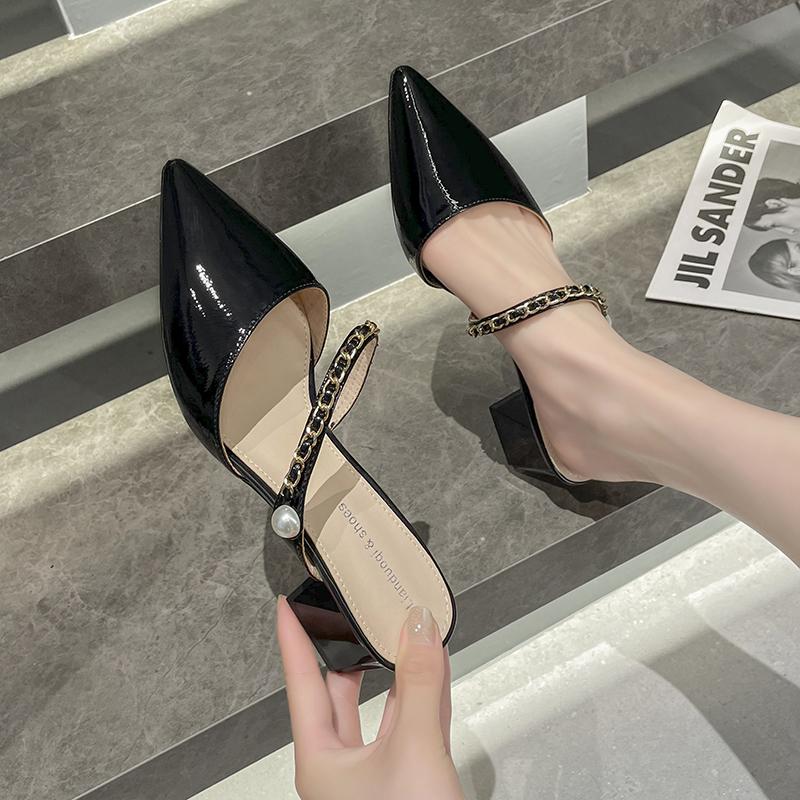 Designer Women Shoes Summer Luxury Rhinestone Women's Pumps Fashion Pointed Toe Mules Plus Size Ladies High Heel Slippers