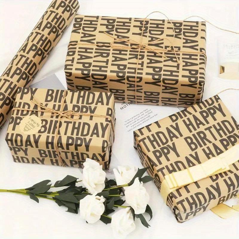 1Set/10pcs Black Kraft Birthday Wrapping Paper, "Happy Birthday" Printing, Flat Folding Gift Wrapping