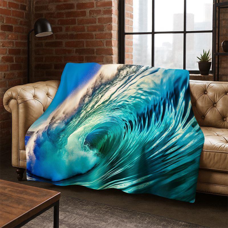 Blaue Meereswellen Landschaft Flanelldecke Weiche Warme Überwurfdecke für Schlafzimmer Wohnzimmer Bett Reise Camping Picknick Geschenk Kinder