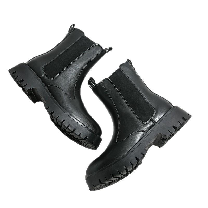 Large Size Chelsea Boots High Top Niu Leather British Wind Boots Thin Martin Boots Tide Spring and Autumn Boots