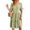 Spring Summer New Women's Jacquard V-neck High Waist Knee-length Pleated Dress, European American Style Leisure Women's Clothing