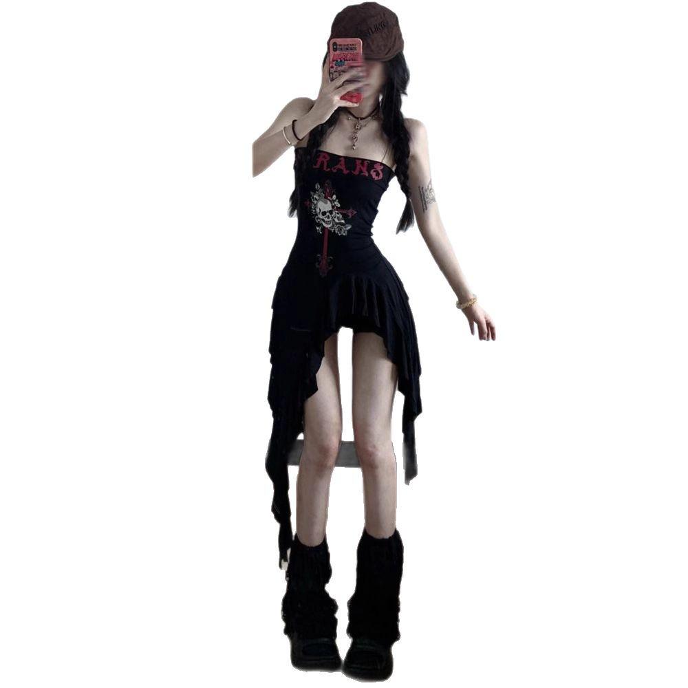 American Hot Girl Summer Bandeau Dress - Waist-Slimming Irregular Short Style