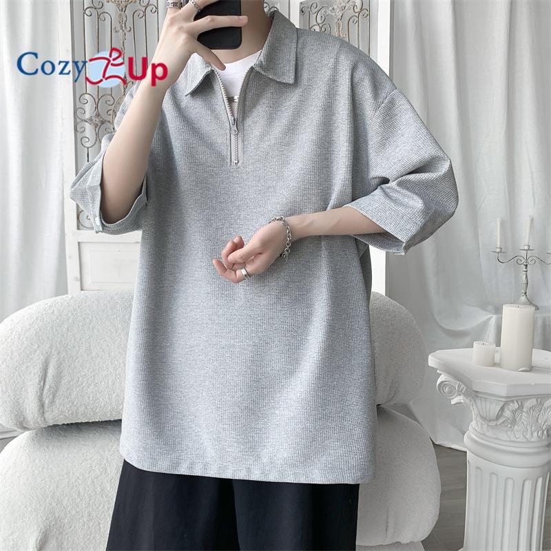 

Уютная мужская рубашка поло на молнии, повседневная футболка-поло с коротким рукавом, классические рубашки покроя L серый