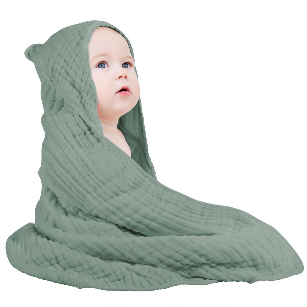 2pcs Hooded Baby Towels for Newborn 35*35inch 100% Muslin Cotton Baby Towel with Hood Warm Sleeping Swaddle Wrap for Infant, Kid