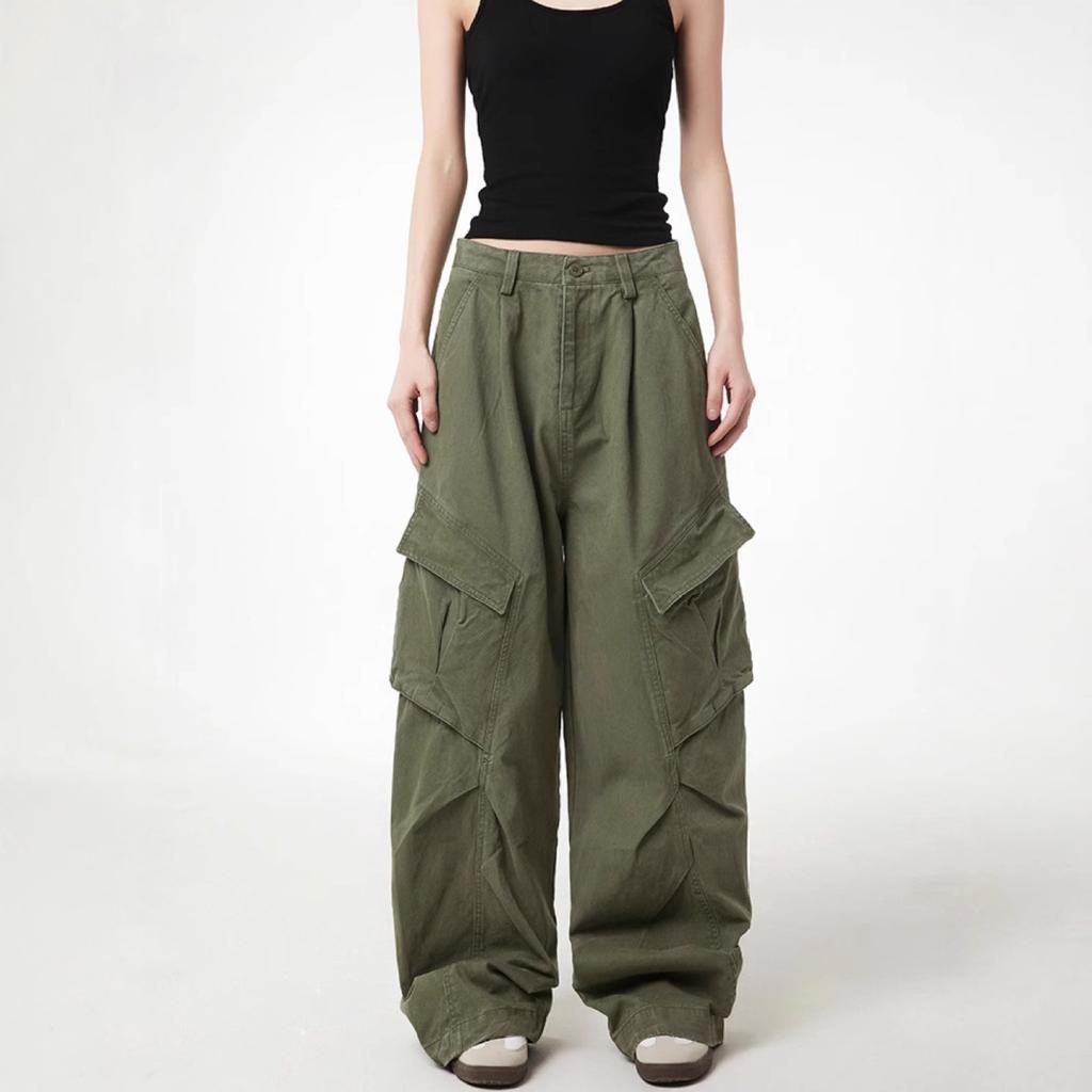 American retro washed deconstruction design sense multi-pocket overalls men's and women's loose straight casual wide-leg floor pants