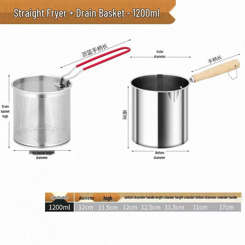 

Фритюрница из нержавеющей стали 304 с деревянной ручкой и масляным фильтром - Мини, Брызгозащищенная, Универсальная для различных плит