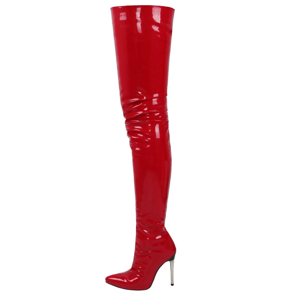 Winter New Women's Boots Sexy Pointed Side Zipper Lacquer Leather Thin High Heels Over Knee Long Boots Women Shoes
