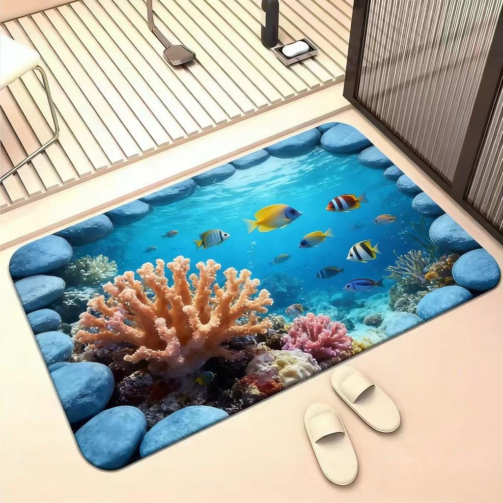 3D Visual Fish Print Floor Mat, Household Entrance Door Mat for The Hallway, Outdoor Durable and Stain-resistant Floor Mat, Foot Mat