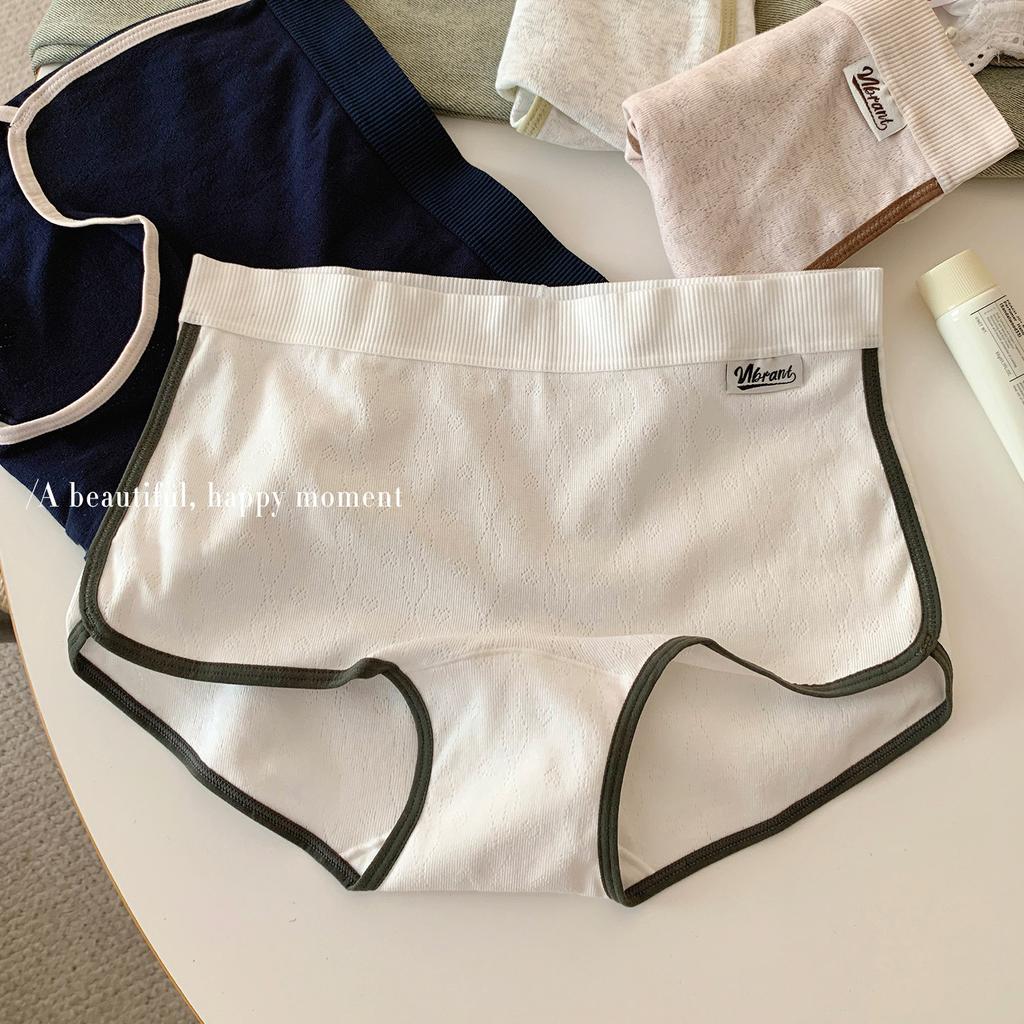 Damen Frühling und Sommer Farbkontrast Reine Baumwolle 10A Antibakteriell Verlängerter Schritt Spurlos Schmale Taille Flacher Winkel Slip