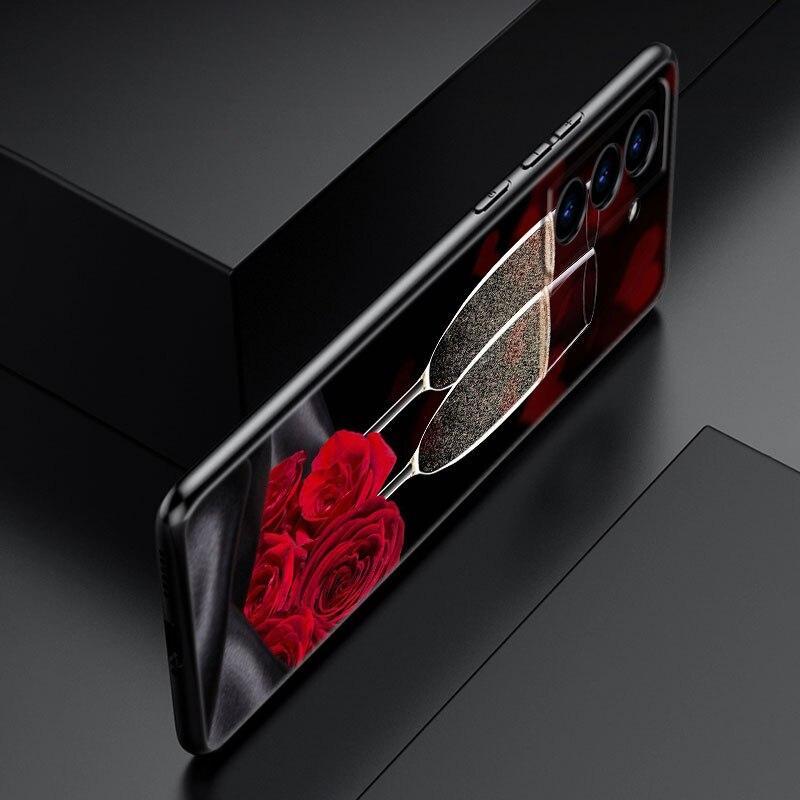 Coffee Wine Cup Phone Case For Samsung Galaxy S20 S21 FE S22 Ultra S10 Lite S10E S9 S8 Plus S7 Edge Soft TPU Black Cover