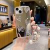 Silver Heart Bracelet Phone Case for iPhone 12/XR/13 Pro/15/16 with Mirror and Bear Design.