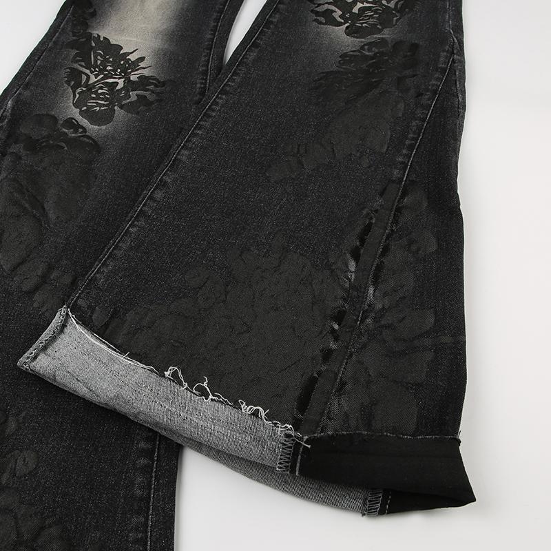 Streetwear Y2k Schlagjeans Distressed 2000er Blumenmuster Hüftjeans Slim Denimhosen Koreanische Damen Hosen Retro Mom Jeans
