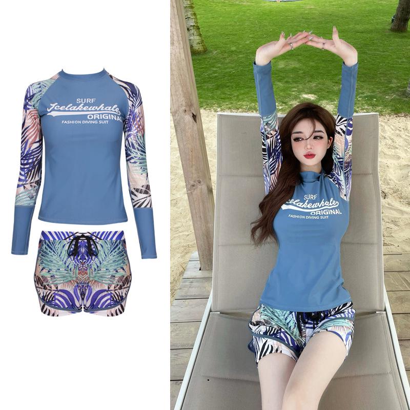 Women's Two-Piece Swimsuit: 2022 Trendy, Slimming, Conservative, Belly-Covering, Long-Sleeved Swimwear for Hot Springs and Pools
