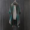 Frühling/Herbst karierte Baumwoll-Leinen Damen Übergröße Locker Mittellange Hemdjacke