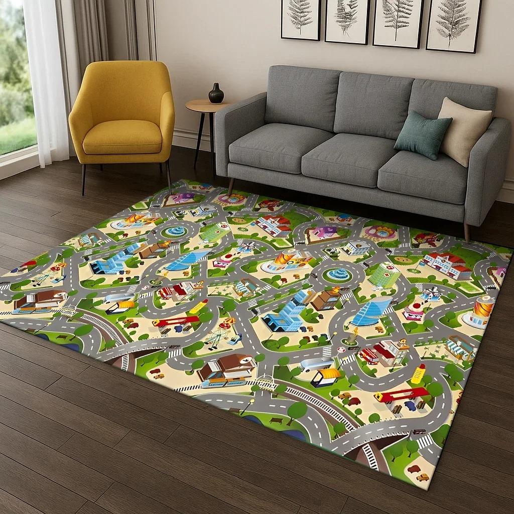 Highway Simulated City Traffic Carpet Rug for Bedroom Living Room Sofa Doormat Decor Child Playma Game Room Non-slip Floor Mat