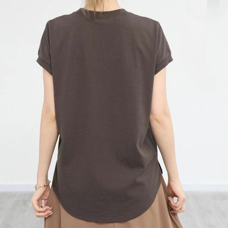 Fashion Elegant Loose Casual Women T Shirts Summer New Short Sleeve Round Neck Cotton T-shirt Women's Tops Simple Slim Solid Female Tee 3477
