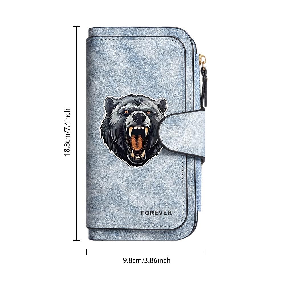 Roaring Bear Pattern Long Wallet Stylish Durable Portable Casual Daily Use Multi Card Slot Holder Forever Printed Purse
