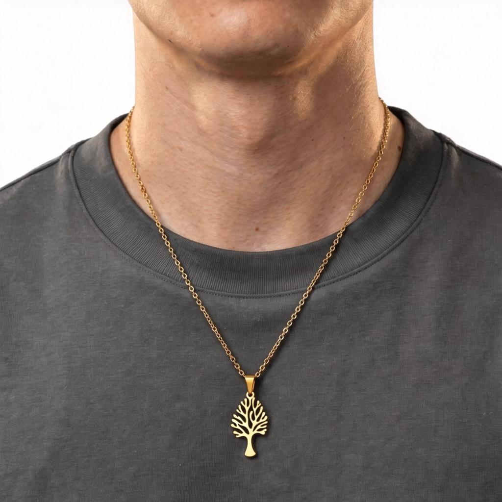 Tree of Life Necklace for Men,Waterproof Stainless Steel Family Tree Pendant Necklace,Jewelry Gift for Dad Him