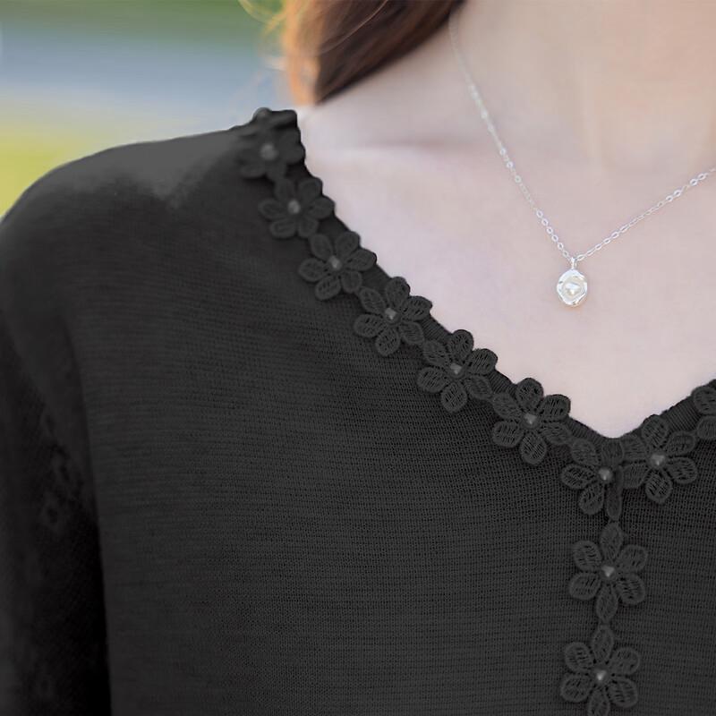 Moka Na Damen Strickoberteil mit Spitze und langen Ärmeln