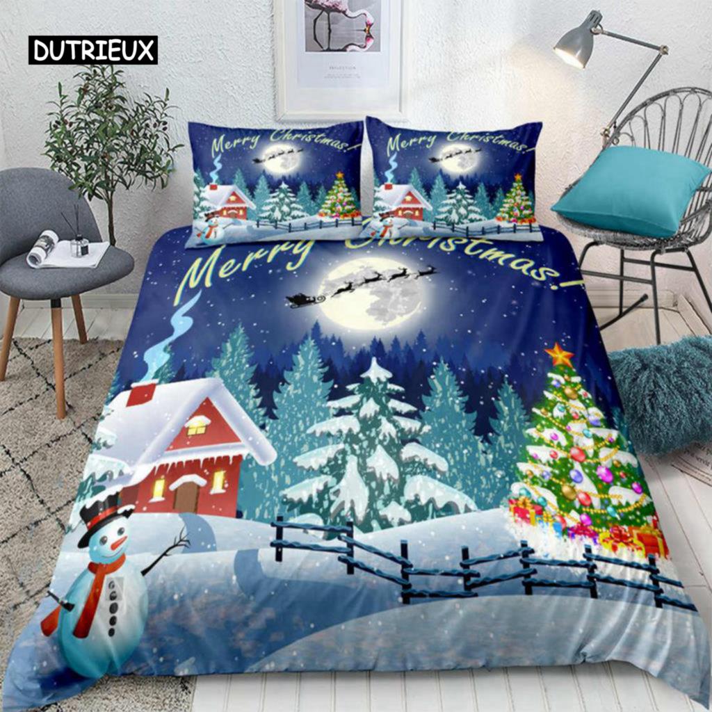 Christmas Snow Cartoon Deer Bedding Set Christmas Duvet Cover Set Comfortable Breathable Duvet Cover Christmas Xmas Gift
