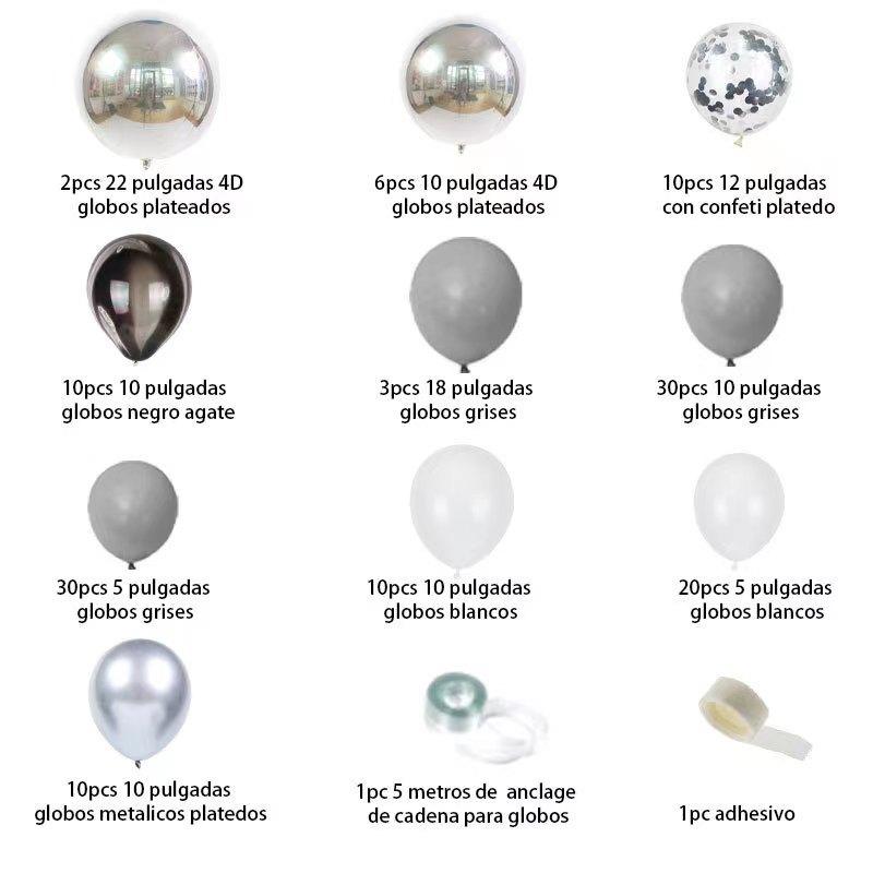 

Macaron Silver Grey 4D Latex Balloon Set Birthday Wedding Decoration Agate Arch Balloon Chain Combination Set as shown
