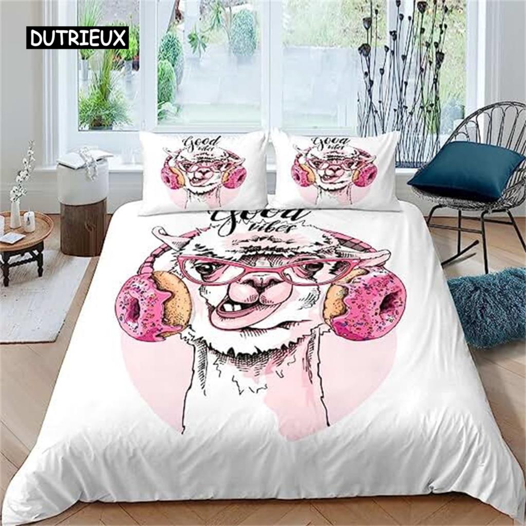 

Мультяшная альпака Пододеяльник Милый набор постельного белья с ламой Для мальчиков девочек подростков Животная тематика Декор спальни Зеленый EU single(135x200cm)