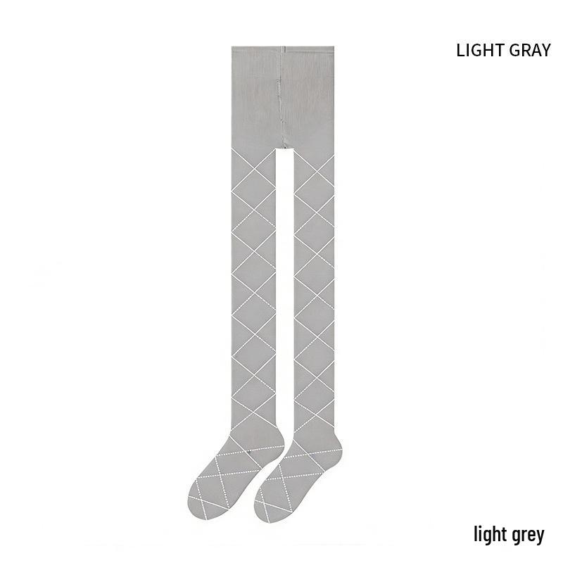 Little Pepper Grey Tone Micro-Compression Slimming Diamond Lattice Pantyhose (90% Cotton, Thin Style for Spring/Autumn)