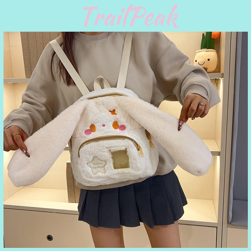 Girl Plush Lopunny Cartoon Backpack With Collapsible Storage And Cartoon Pattern