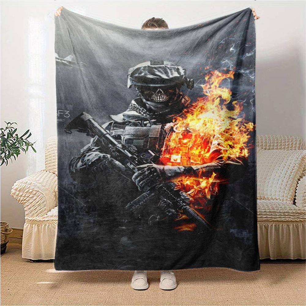 Skull Soldier Flames Blanket Soft Throw Blanket For Home Bedroom Bed Sofa Travel Office Solid Christmas Blanket