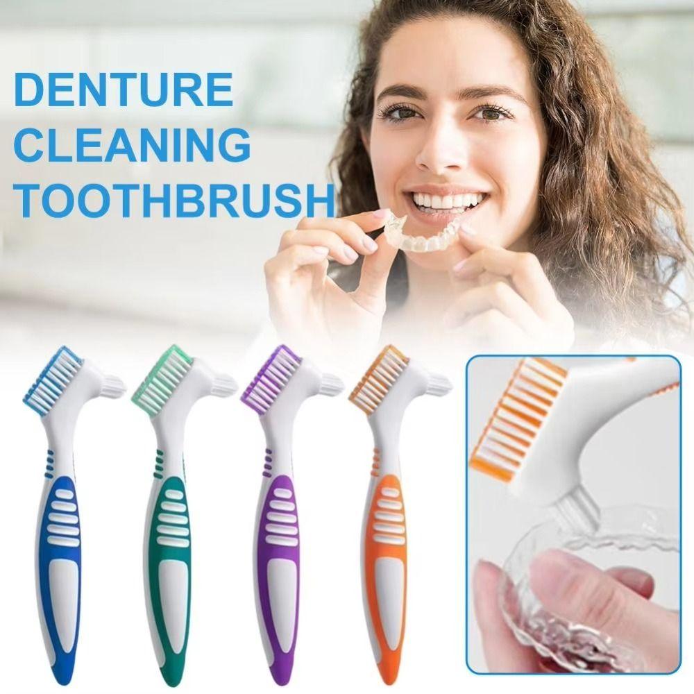 Double Sided Denture Toothbrush Plastic Cleaning Brush New Denture Brush  Orthodontic Care
