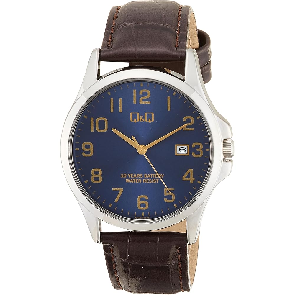 

Citizen Q&Q Analog Watch 10-Year Battery Life Waterproof Date Synthetic Leather Band Men s Blue