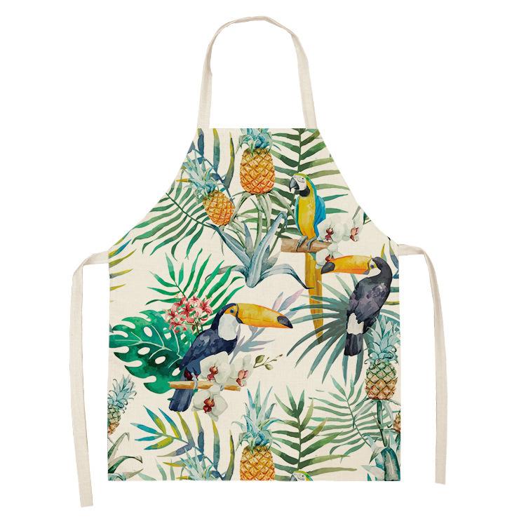 Color Bird Pattern Cleaning Art Green Aprons Home Cooking Kitchen Apron Cook Wear Cotton Linen Adult Bibs garden apron 68x55cm