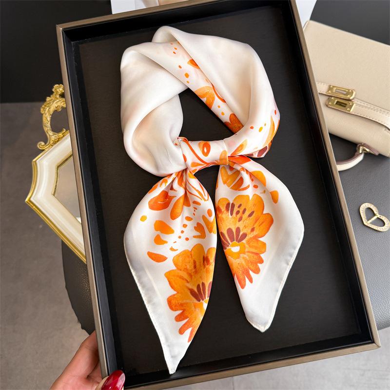 Art commuter style simulation silk printing silk scarf square scarf high-end shawl sunscreen neck small square scarf headscarf scarf