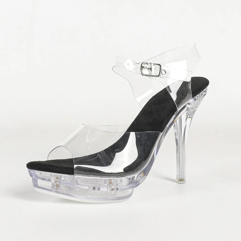 13CM Women Transparent High Heel Sandals, Thin Stiletto Platform Crystal Slippers, Sexy Nightclub Catwalk Shoes LFD-19876-1