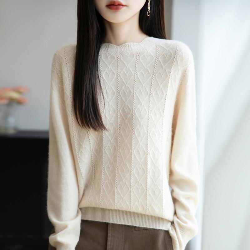 Nuevo Suéter de Punto de Cuello Redondo de Otoño e Invierno para Mujer Jersey Holgado de Manga Larga Capa Base Casual y Sencillo